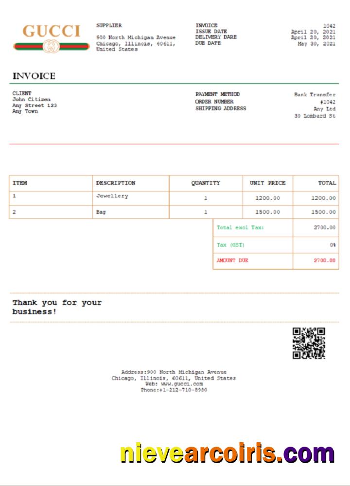 USA Gucci invoice